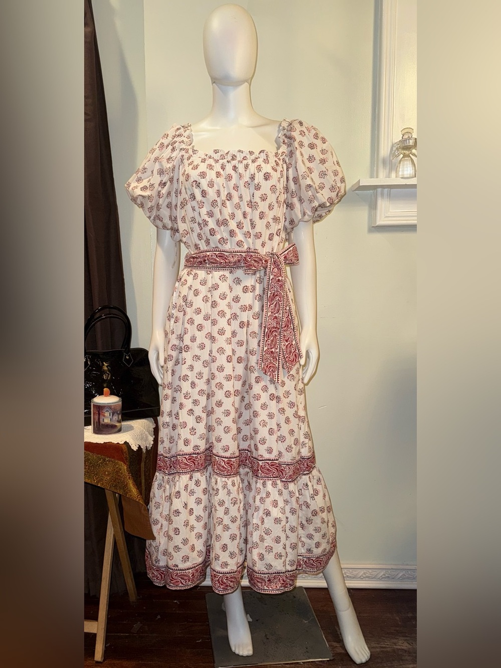 Cleobella Cream Elisa Midi Dress Belize Blossom and Tie Belt